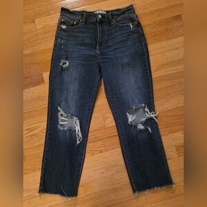 Daze Women's 29 High Rise Distressed Straight Leg Blue Jeans
